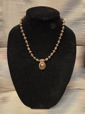 Gold Tone-Blue Hints Beaded Pendant Necklace - proceeds to Autism awareness